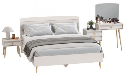 Афина Спальня Кровать 1600 + Трюмо + Тумба, кашемир серый