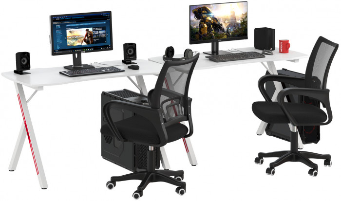Два игровых стола Мебель--24 GT-2310 + два кресла компьютерных 103 чёрных, белый