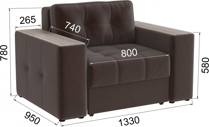 Кресло-кровать Виконт, Коричневый/Сандал белый МДФ