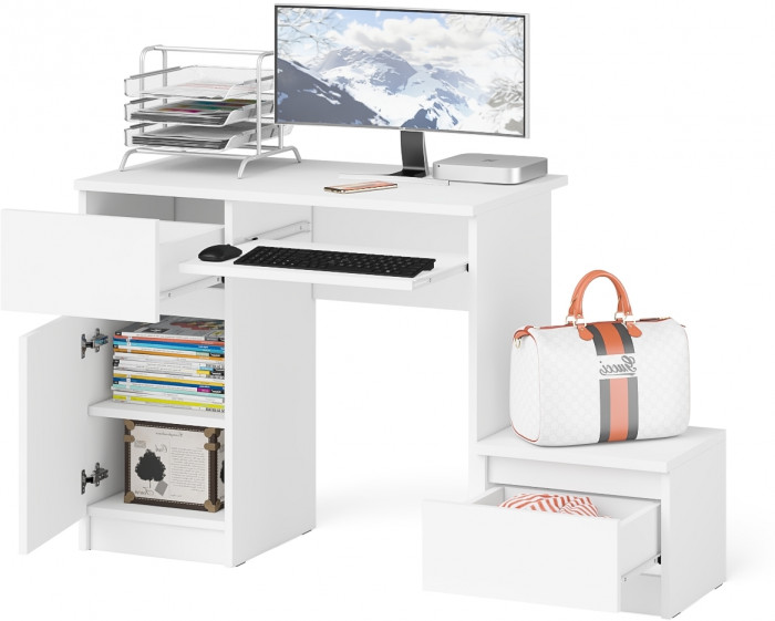 Мори компьютерный стол МС-1 левый + Тумба ТМП400.1, белый
