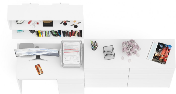 Мори компьютерный стол МС-1 правый + Комод МК1200.8 + Полка 900, белый