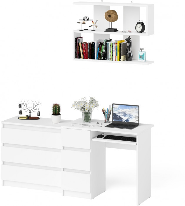 Мори компьютерный стол МС-6 левый + Комод МК800.1 + Полка 900, белый