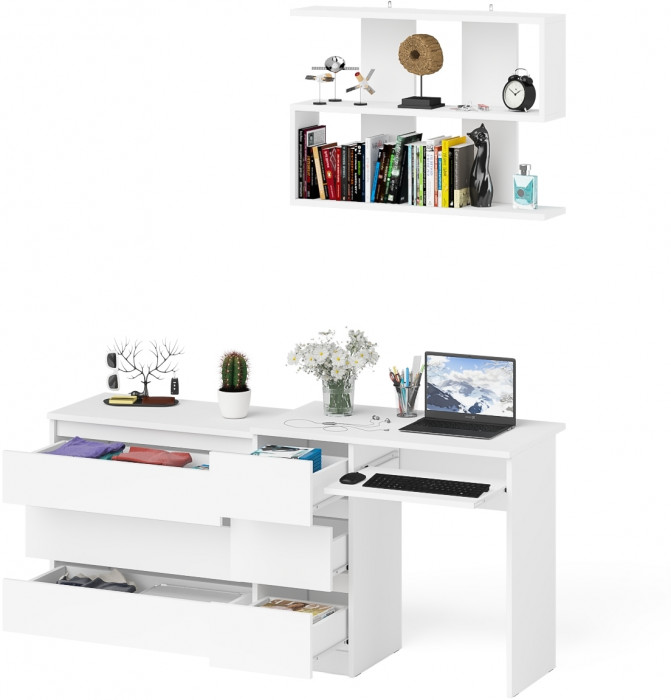 Мори компьютерный стол МС-6 левый + Комод МК800.1 + Полка 900, белый