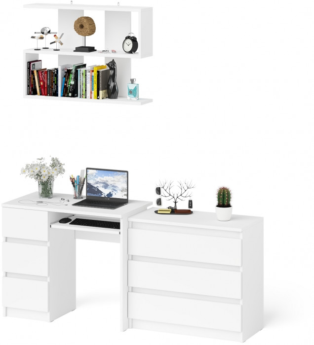 Мори компьютерный стол МС-6 левый + Комод МК800.1 + Полка 900, белый