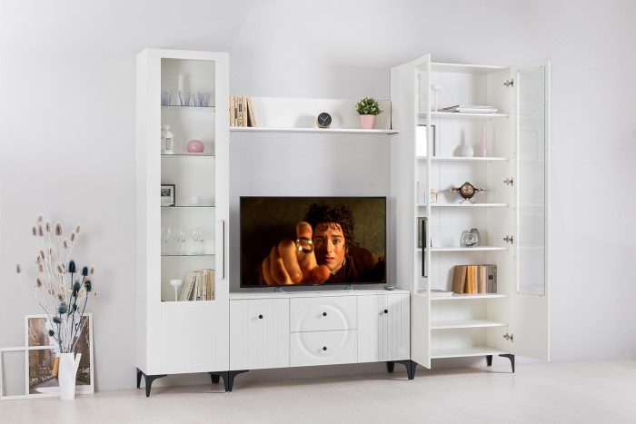 Валенсия Гостиная № 060, ЛДСП белый шагрень/МДФ белый шагрень