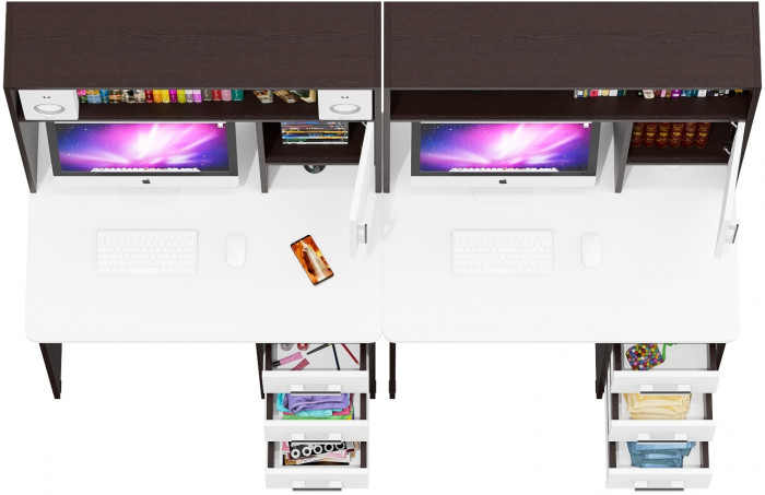 Стол компьютерный С-МД-СК9+Стол компьютерный С-МД-СК9, цвет венге/белый шагрень, ШхГхВ 204х70х160 см., НЕ универсальная сборка