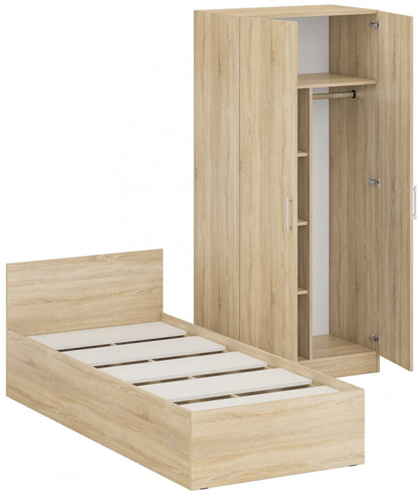 Кровать 0900 + Шкаф 2-х створчатый Стандарт, цвет дуб сонома, ШхГхВ 93,5х203,5х70 + 90х52х200 см., сп.м. 900х2000 мм., без матраса, основание есть