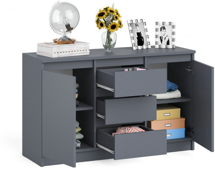 Мори Комод МК1200.3, цвет графит, ШхГхВ 120,4х41х73 см.