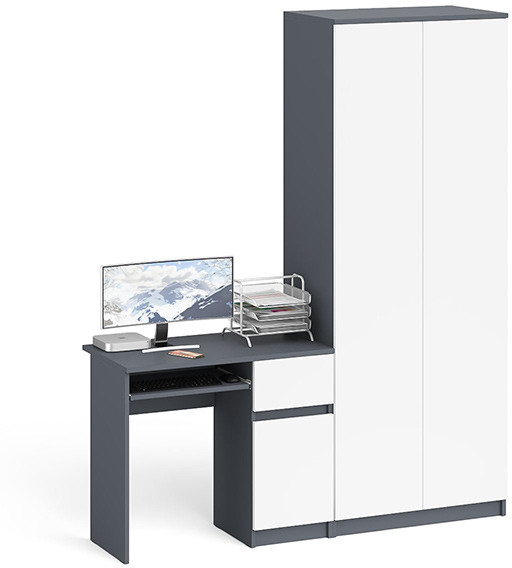 Мори Стол компьютерный МС-1 правый + Шкаф МШ800.1, цвет графит/белый, ШхГхВ 170,4х50,4х209,6 см., выдвижной ящик справа, НЕ универсальная сборка