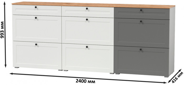 Остин 16.121 Тумба для обуви + 16.121 Тумба для обуви + 16.121 Тумба для обуви, белый шагрень/дуб крафт золотой