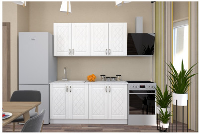 Кухня МДФ Ромб 1600 (Белый/Ясень патина)