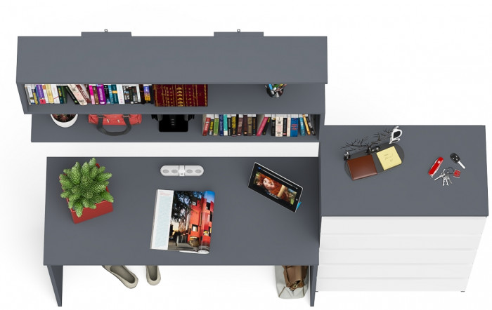 Мори Стол письменный МСП1200.1 + Комод МК700.5 + Полка 1200, цвет графит/белый, ШхГхВ 190,8х50х209,6 см., универсальная сборка