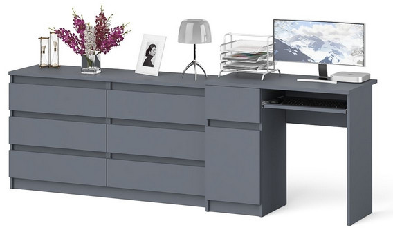 Мори компьютерный стол МС-1 левый + Комод МК1380.6, графит