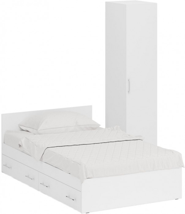 Кровать с ящиками 1200 + Пенал Стандарт, белый