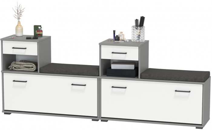 Лира ГК 2-0714+2-0714графбел Тумба под обувь, графит/белый