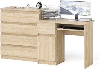 Мори Стол компьютерный МС-1 левый + Комод МК800.4, цвет дуб сонома, ШхГхВ 170,4х50х94 см., выдвижной ящик слева, НЕ универсальная сборка
