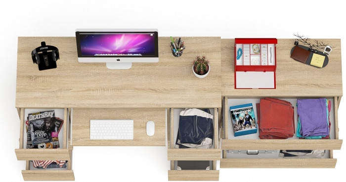 Мори Стол компьютерный МС-2 + Комод МК800.1, цвет дуб сонома, ШхГхВ 215,8х50х76,6 см., универсальная сборка