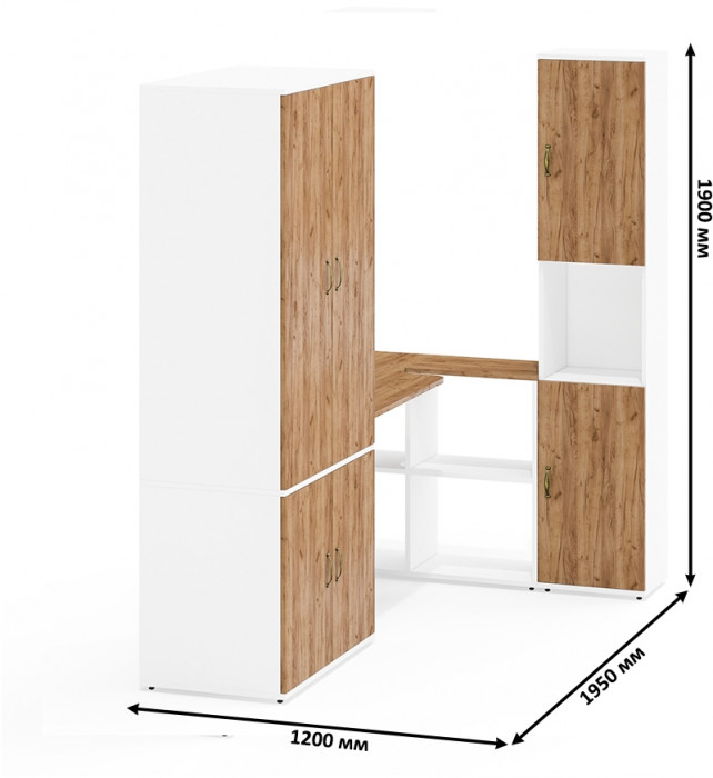Лидер-8 Шкаф МД 20Б + Стол + Пенал, белый шагрень/крафт золото