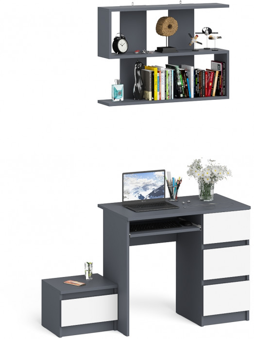 Мори компьютерный стол МС-6 правый + Тумба ТМП400.1 + Полка 900, графит/белый