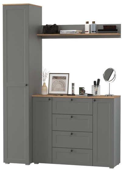 Остин Прихожая 63, цвет серый графит/дуб крафт золотой, ШхГхВ 160х54,3х229,6 см., универсальная сборка