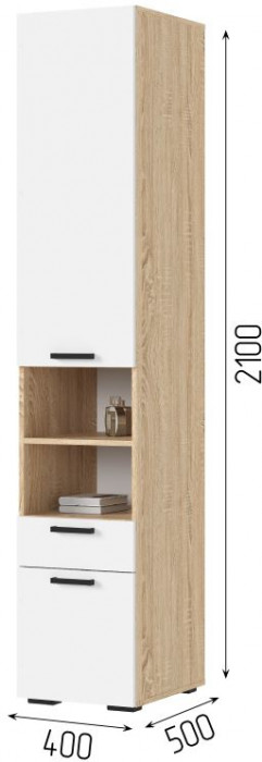 САНСА ПН-01 Пенал Фасад БЕЛЫЙ/Корпус ДУБ СОНОМА