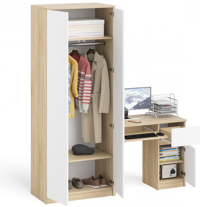 Мори Стол компьютерный МС-1 правый + Шкаф МШ800.1, цвет дуб сонома/белый, ШхГхВ 170,4х50,4х209,6 см., выдвижной ящик справа, НЕ универсальная сборка