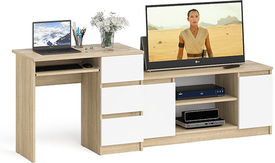 Мори Стол компьютерный МС-6 правый + Тумба МТВ1200.1, цвет дуб сонома/белый, ШхГхВ 210,4х50х76,6 см., выдвижные ящики справа, НЕ универсальная сборка