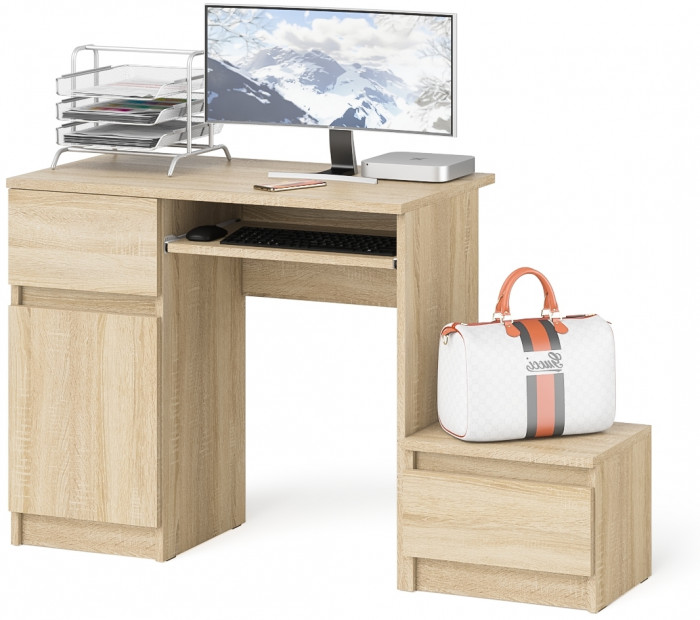 Мори компьютерный стол МС-1 левый + Тумба ТМП400.1, дуб сонома