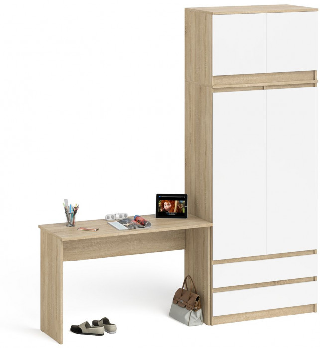 Мори письменный стол МСП1200.1 + Шкаф МШ900.1 + Антресоль МА900.1, дуб сонома/белый