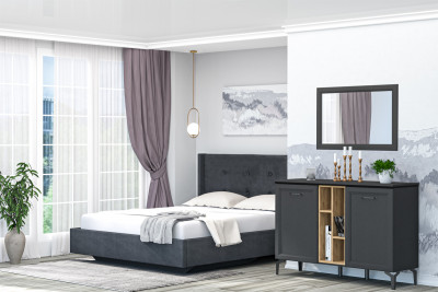 Модульная Спальня Шарм, набор 8, Антрацит/Дуб крафт золотой