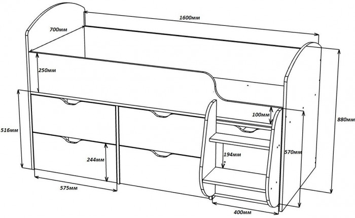 Кровать-чердак Малыш 7 (Белое дерево/Лайм)