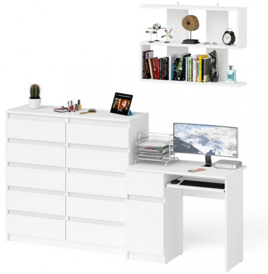 Мори компьютерный стол МС-1 левый + Комод МК1200.10 + Полка 900, белый