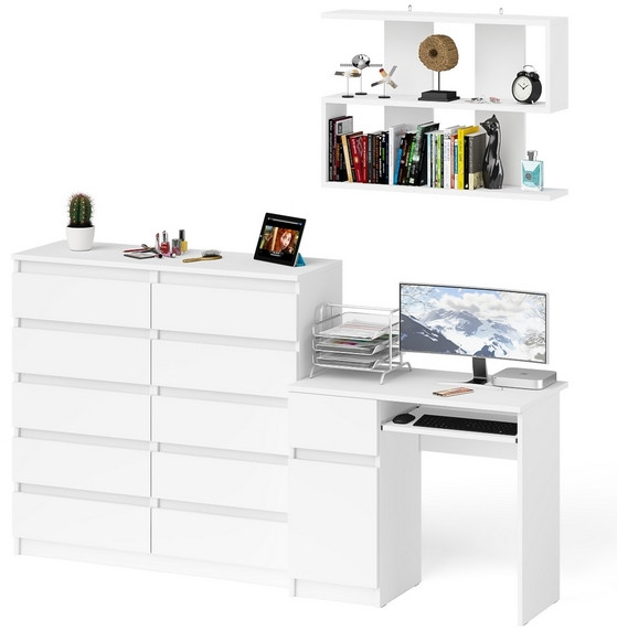 Мори компьютерный стол МС-1 левый + Комод МК1200.10 + Полка 900, белый