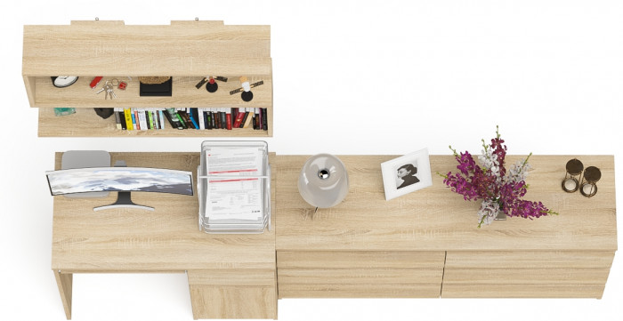 Мори компьютерный стол МС-1 правый + Комод МК1380.6 + Полка 900, дуб сонома