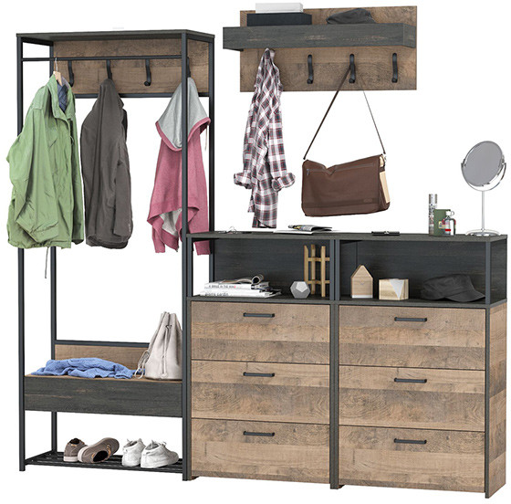 Трувор Прихожая 223, цвет дуб гранж песочный/интра, ШхГхВ 212х37х194,2 см., универсальная сборка