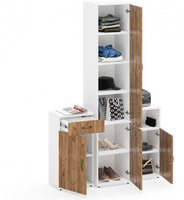 Лидер-8 Пенал МД 22Б + Тумба МД 3.15 + Тумба МД 3.19, белый шагрень/крафт золото