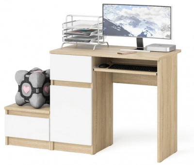Мори компьютерный стол МС-1 левый + Тумба ТМП400.1, дуб сонома/белый