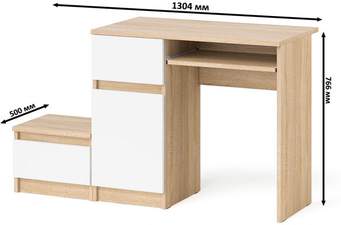 Мори компьютерный стол МС-1 левый + Тумба ТМП400.1, дуб сонома/белый