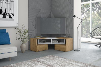 Тумба ТВ раздвижная, Белый/Дуб Крафт Золотой