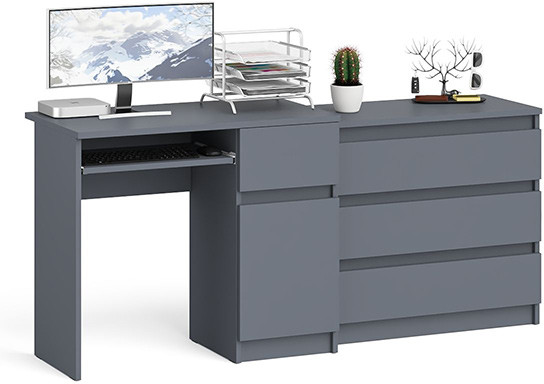 Мори Стол компьютерный МС-1 правый + Комод МК800.1, цвет графит, ШхГхВ 170,4х50х76,6 см., выдвижной ящик справа, НЕ универсальная сборка
