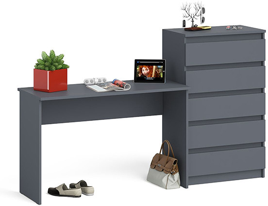 Мори Стол письменный МСП1200.1 + Комод МК700.5, цвет графит, ШхГхВ 190,8х50х114 см., универсальная сборка