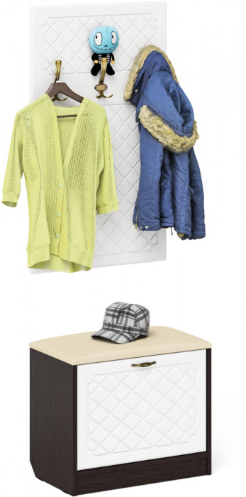 Прихожая П-6 Тумба + Вешалка, венге/фасады МДФ белое дерево фрезеровка ромб