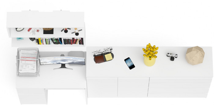 Мори компьютерный стол МС-1 левый + Комод МК1600.1 + Полка 900, белый