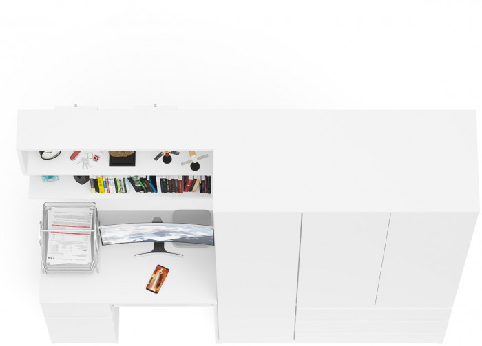 Мори компьютерный стол МС-1 левый + Шкаф МШ1200.1 + Полка 900, белый