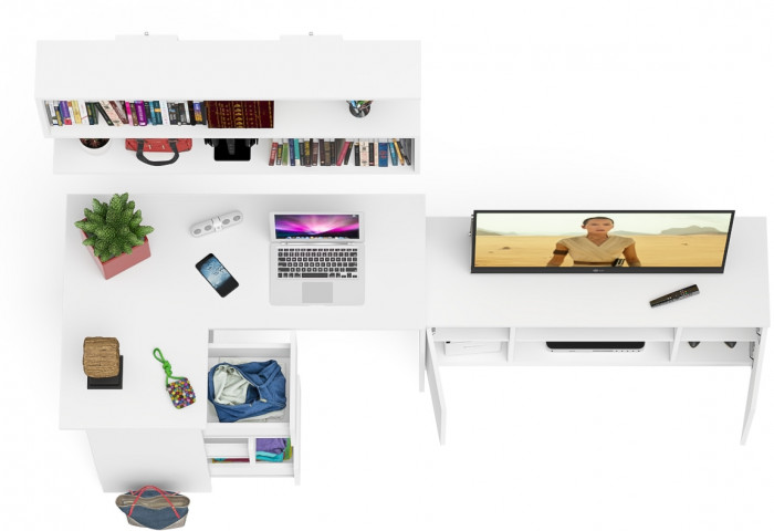 Мори компьютерный стол МС-16 левый + Тумба МТВ1200.1 + Полка 1200, белый