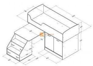 Детская кровать-чердак Дюймовочка-2, Дуб молочный / Венге