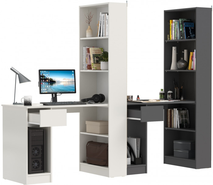 Два Стола письменных Лайт 10.01, белый гладкий/тёмно-серый