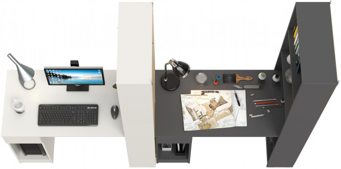 Два Стола письменных Лайт 10.01, белый гладкий/тёмно-серый