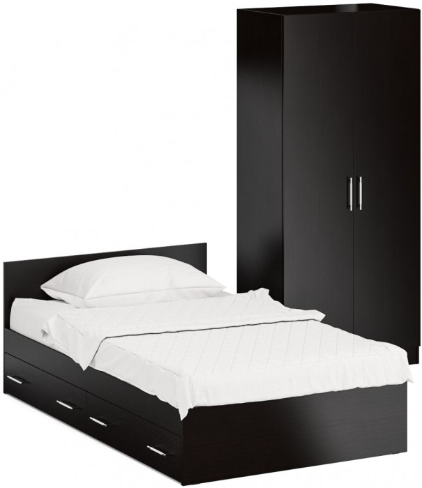 Кровать с ящиками 1200 + Шкаф 2-х створчатый Стандарт, венге