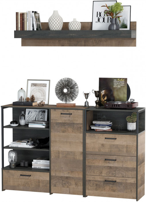 Трувор Гостиная 004, цвет дуб гранж песочный/интра, ШхГхВ 175х37х195 см., универсальная сборка